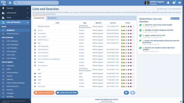 Lists and Searches Module