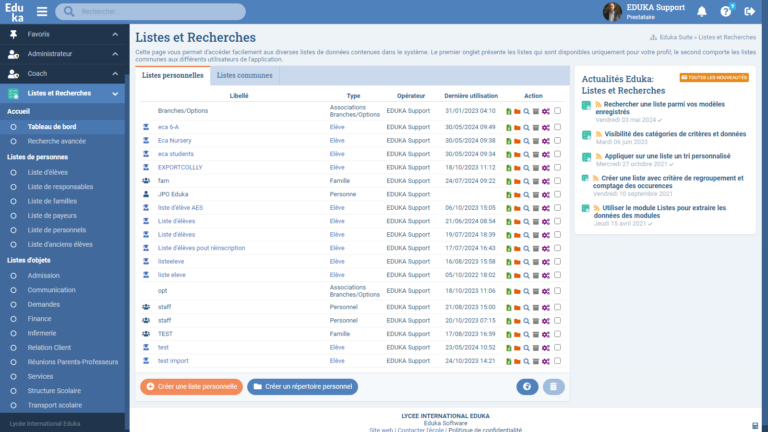 Module Listes et Recherches