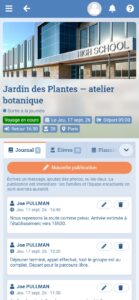 Journal de sortie scolaire sur mobile : publications horodatées adressées aux familles pendant la sortie